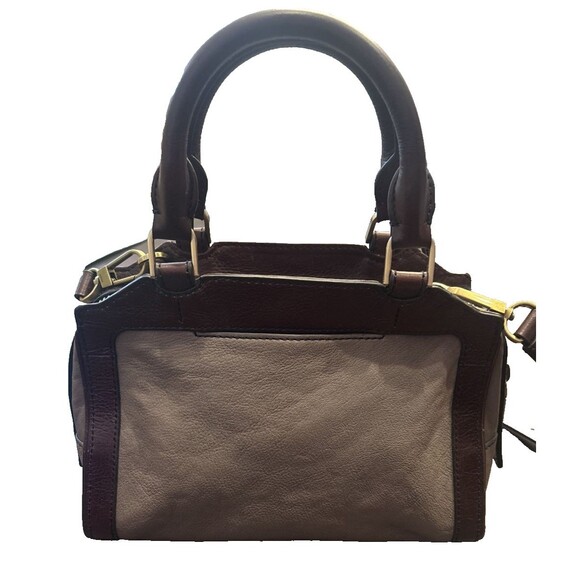 FOSSIL Logan Leather GREY /Brown Bi-Color Satchel Small Crossbody w Strap - Picture 2 of 9